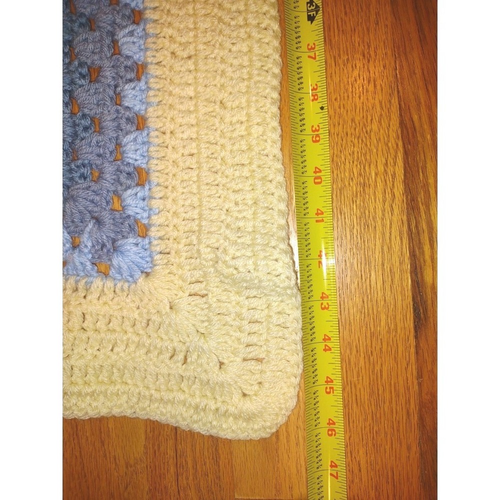 Crochet Baby Blanket 46"‎ x46' Blue and Yellow Square Nursery Decor - Handmade - Picture 4 of 6